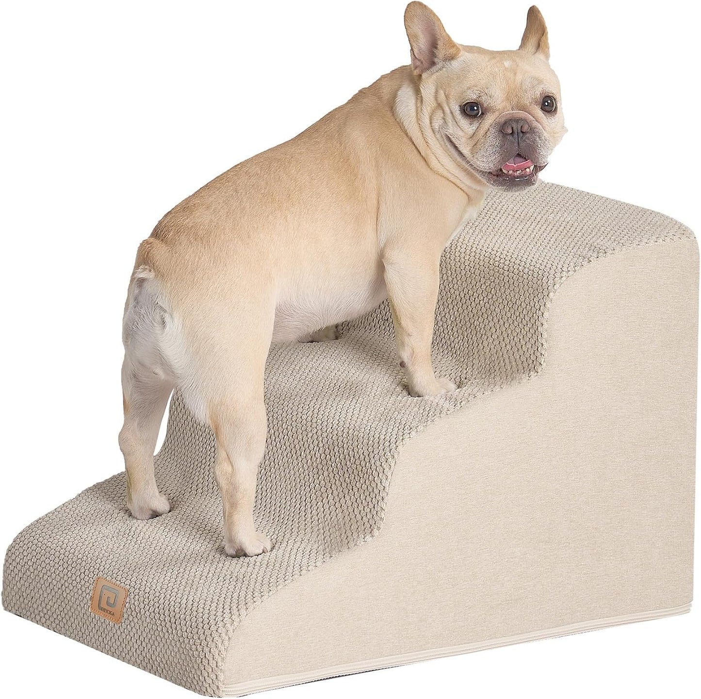 Curved Dog Stairs Ramp for Small Dogs 15.7" H, 3-Step Dog Steps for Couch Sofa and Chair, Pet Stairs for Cats, Non-Slip Balanced Pet Steps Indoor, Grey