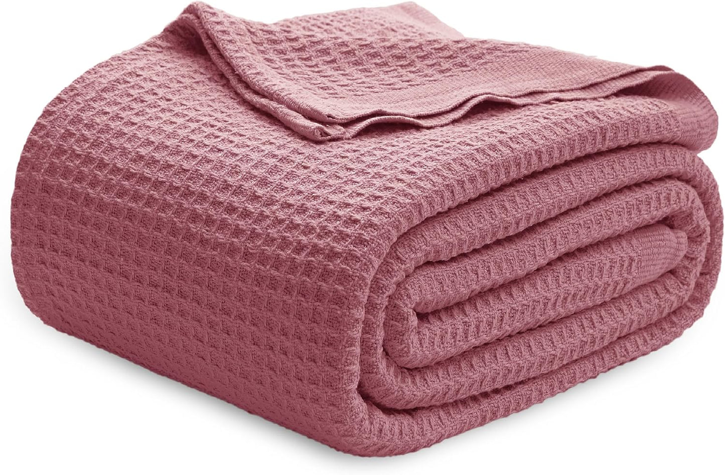 100% Cotton Blanket Queen Size for Bed - Breathable and Soft, Waffle Weave Blanket for Summer Spring, White, 90x90 Inches