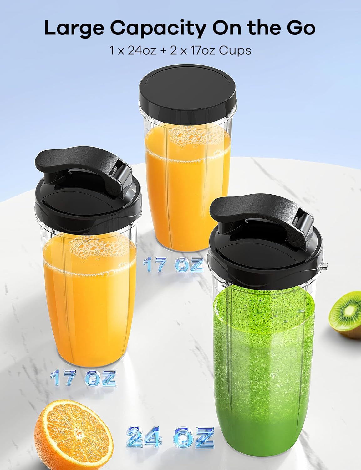 Blender for Smoothies, 14Pcs Personal Blender for Shake and Smoothies for Kitchen with 3 Portable Blender Cups (1x24oz & 2X17oz), Single Serve Smoothie Maker, Nutritious Recipe Smoothie Blender