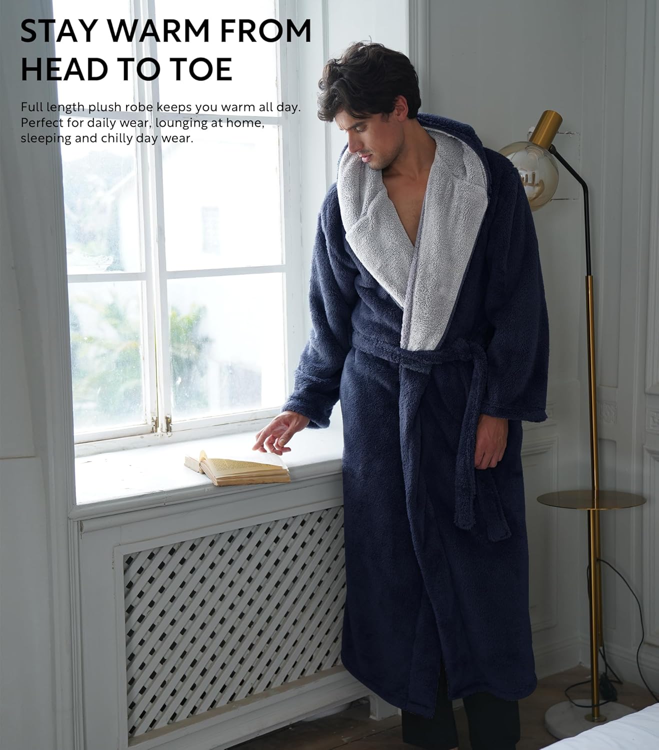 Men's Soft Fleece Plush Robe Full Length Long Bathrobe