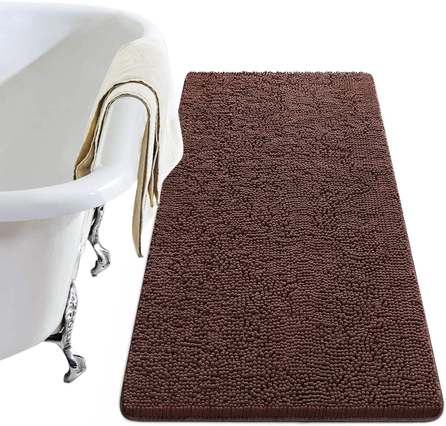 Luxury Bathroom Rug Shaggy Bath Mat 24 x 60 Inch, Washable Non Slip Bath Rugs for Bathroom Shower, Soft Plush Chenille Absorbent Carpets Mats, Black