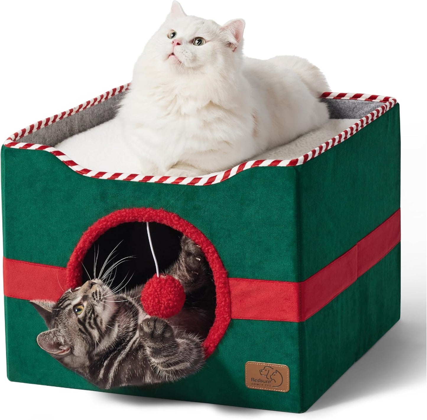 2-Level Cat House for Indoor Cats - Small Cat Towers with Scratch Pad and Hideaway Condo, Cat Cave Bed Furniture for Multi Pets and Large Cats, 18x14x23 inches, Grey