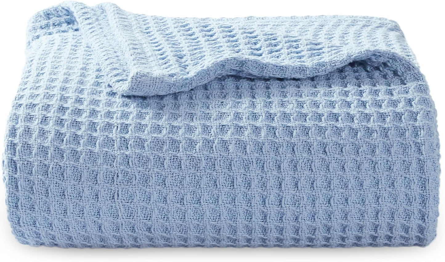 100% Cotton Blanket Queen Size for Bed - Breathable and Soft, Waffle Weave Blanket for Summer Spring, White, 90x90 Inches