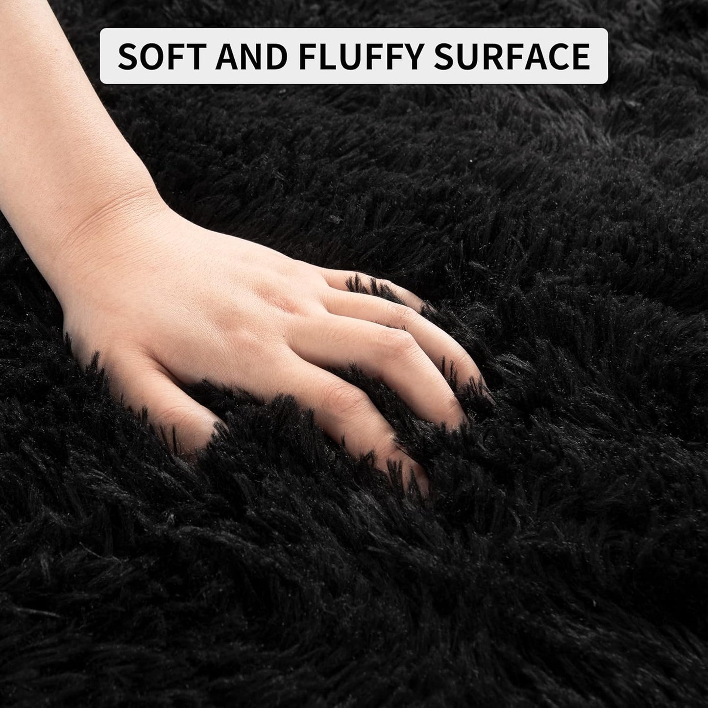 Area Rugs 8x10 for Living Room, Super Soft Fluffy Rugs for Bedroom, Modern Shaggy Rug Fuzzy Carpets for Kids, Plush Indoor Nursery Home Decor Rug with Non-Slip Bottom, Black