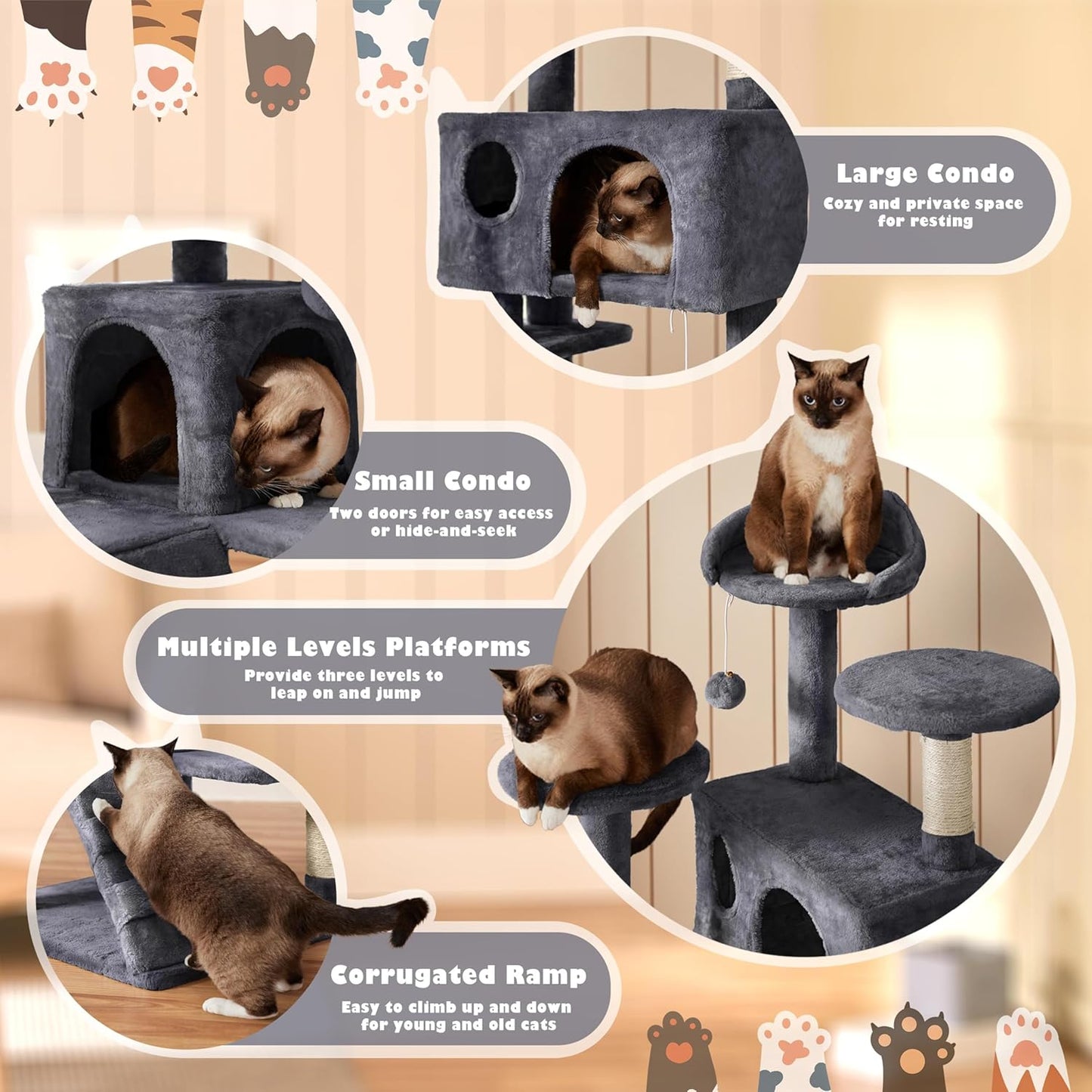 54in Cat Tree Tower Condo Furniture Scratch Post for Kittens Pet House Play