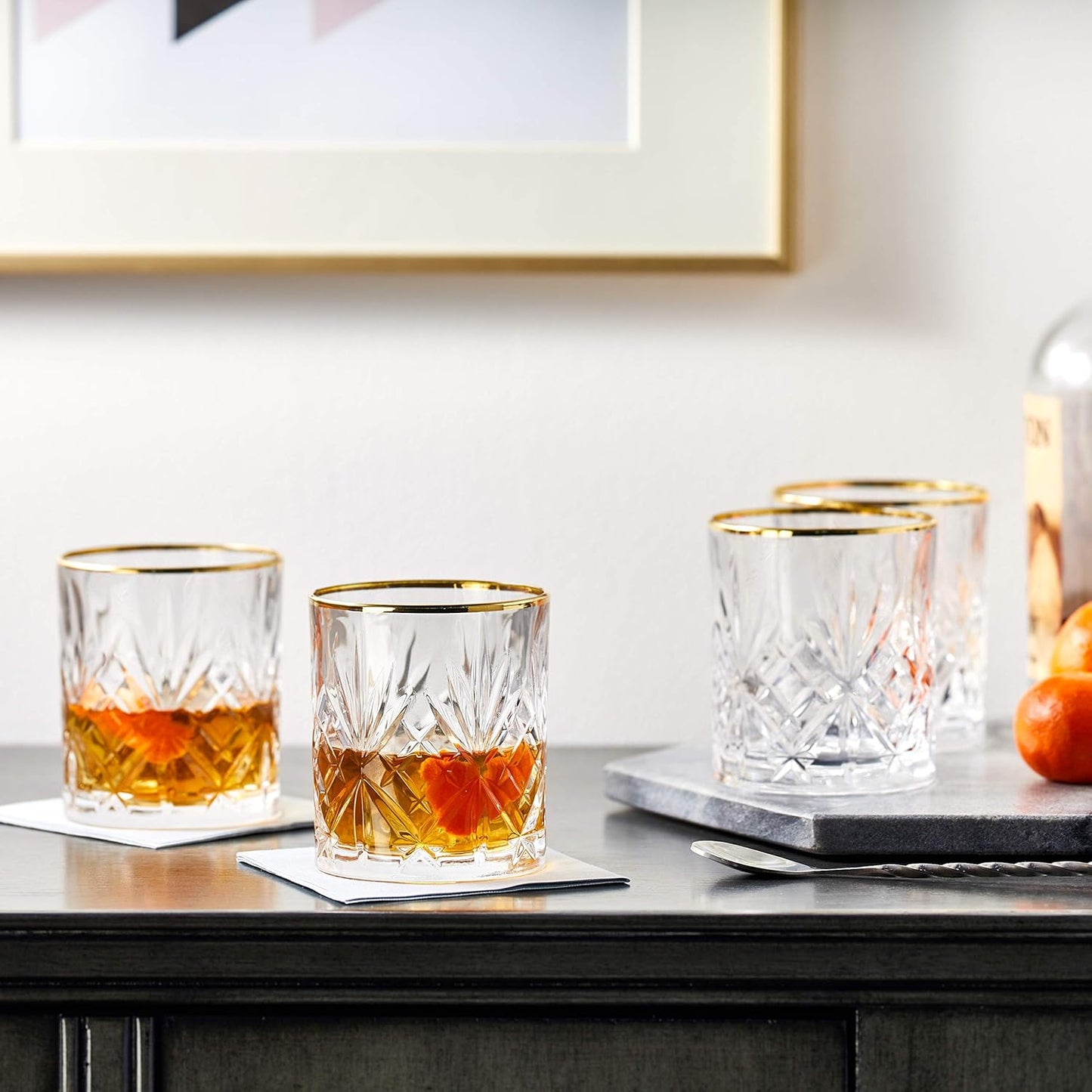 Crystal White Wine Glass with Gold Band Design, Set of 4,6 fl oz