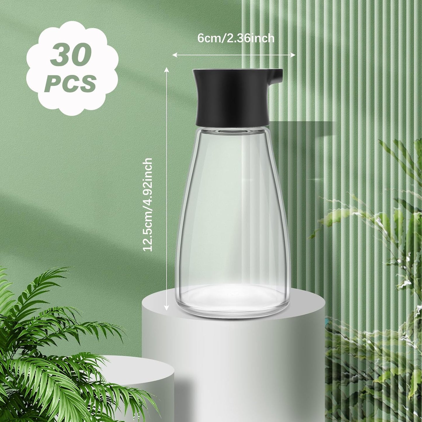 30 Pcs Soy Sauce Dispenser Leakproof Cruet Dispenser Set Small Sauce Bottles Glass Soy Sauce Container Oil Dispensing Bottles Seasoning Vinegar Cruet with Lid for Kitchen Cooking, Black