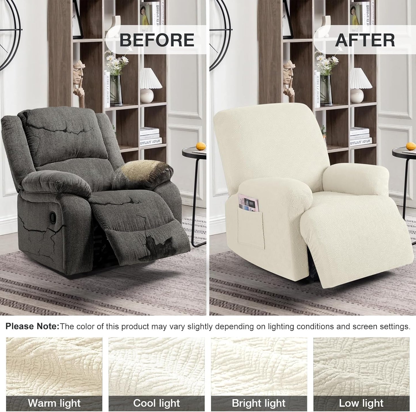 Recliner Covers Recliner Chair Covers Reclining Couch Covers Sofa Slipcovers Stretch Soft Washable (Single-Seater, Cream)