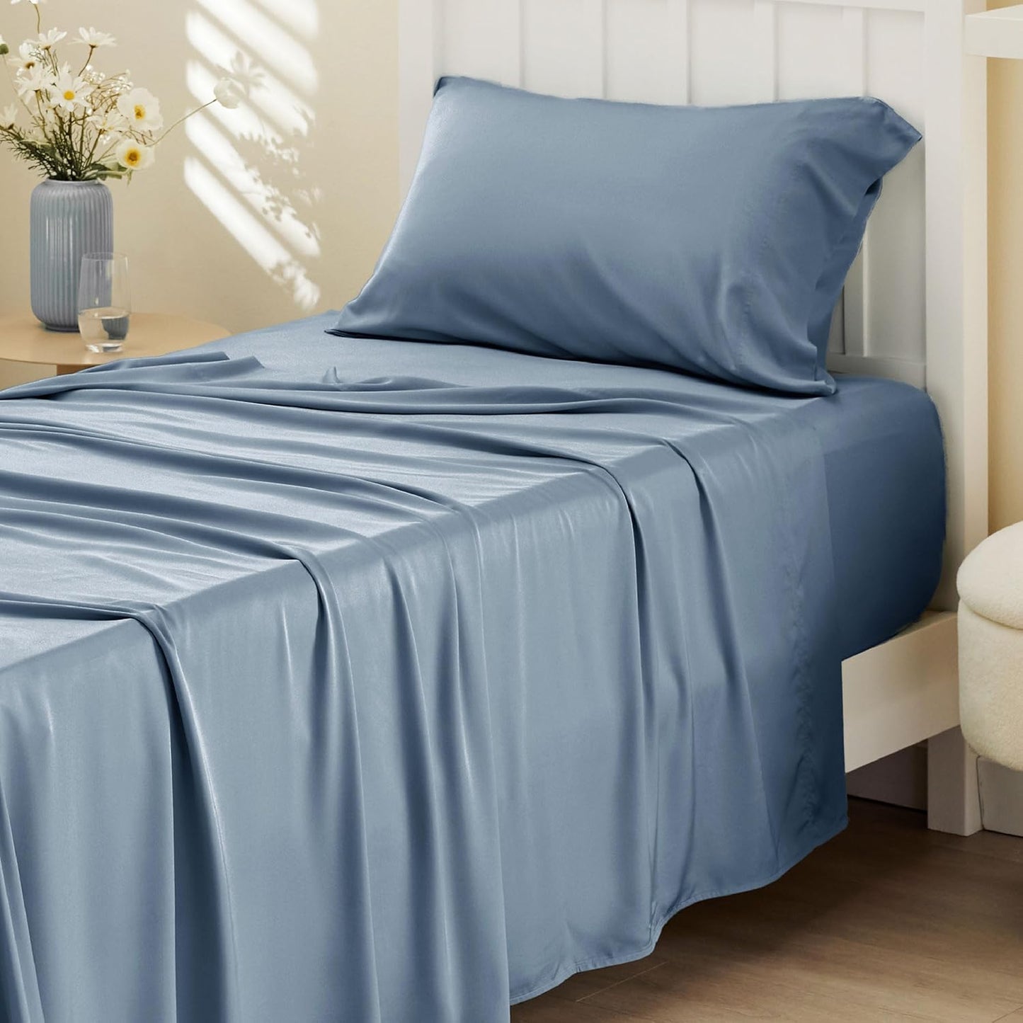 Queen Sheet Set, Cooling Sheets for Queen Size Bed Set, Rayon Derived from Bamboo, Breathable & Soft Deep Pocket Up to 16 Inches, Hotel Luxury Silky Bedding, Bedsheet & Pillowcases, Dark Grey
