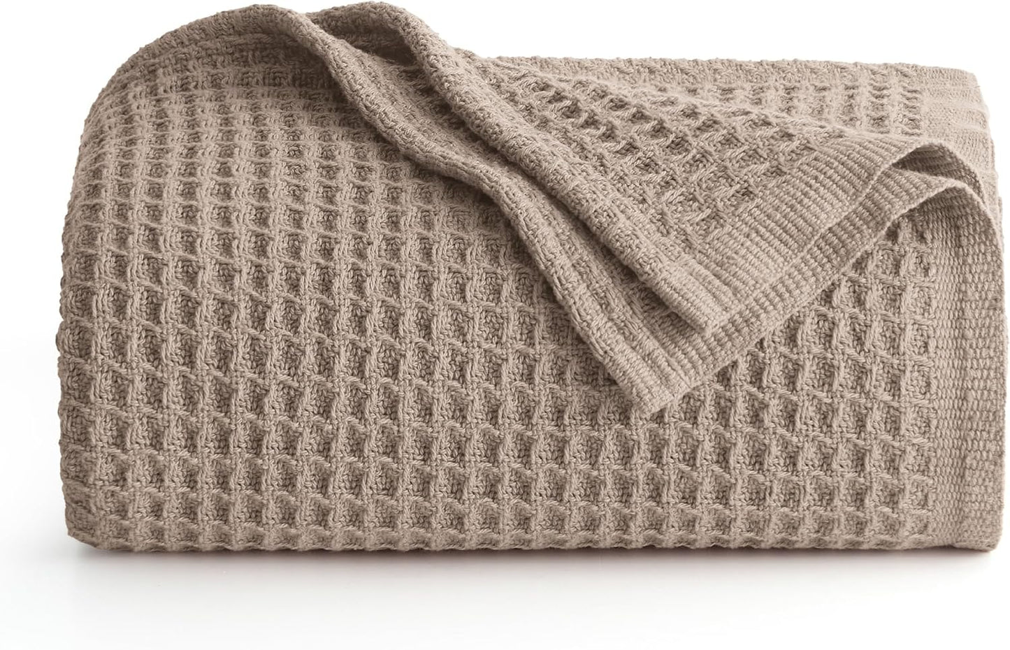 100% Cotton Blanket Queen Size for Bed - Breathable and Soft, Waffle Weave Blanket for Summer Spring, White, 90x90 Inches