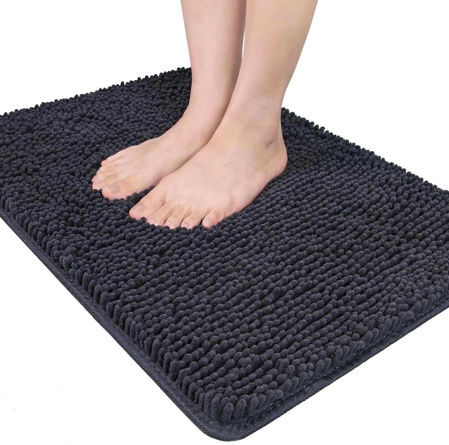 Luxury Bathroom Rug Shaggy Bath Mat 24 x 60 Inch, Washable Non Slip Bath Rugs for Bathroom Shower, Soft Plush Chenille Absorbent Carpets Mats, Black
