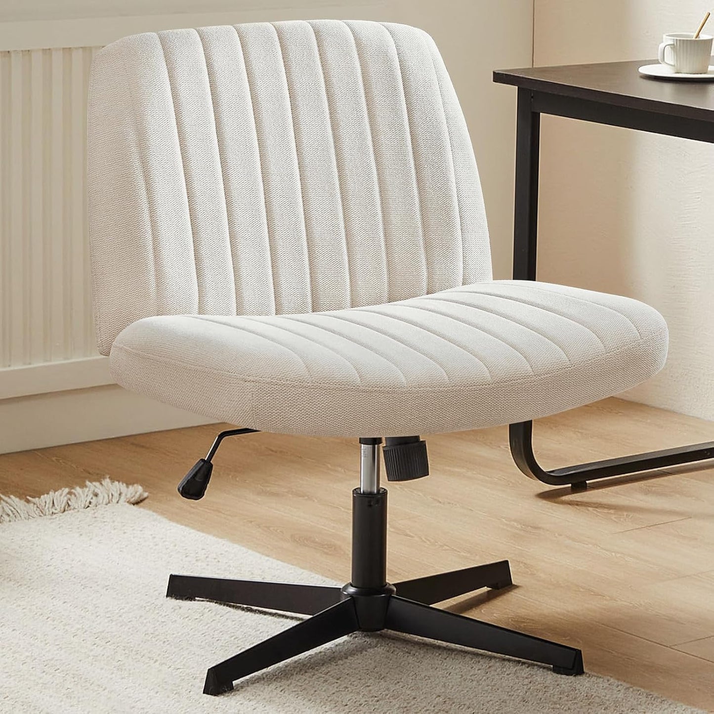 Criss Cross Chair Legged, Armless Office Desk Chair No Wheels, Swivel Vanity Chair, Height Adjustable Wide Seat Computer Task Chair, Fabric Vanity Modern Home Chair Blue