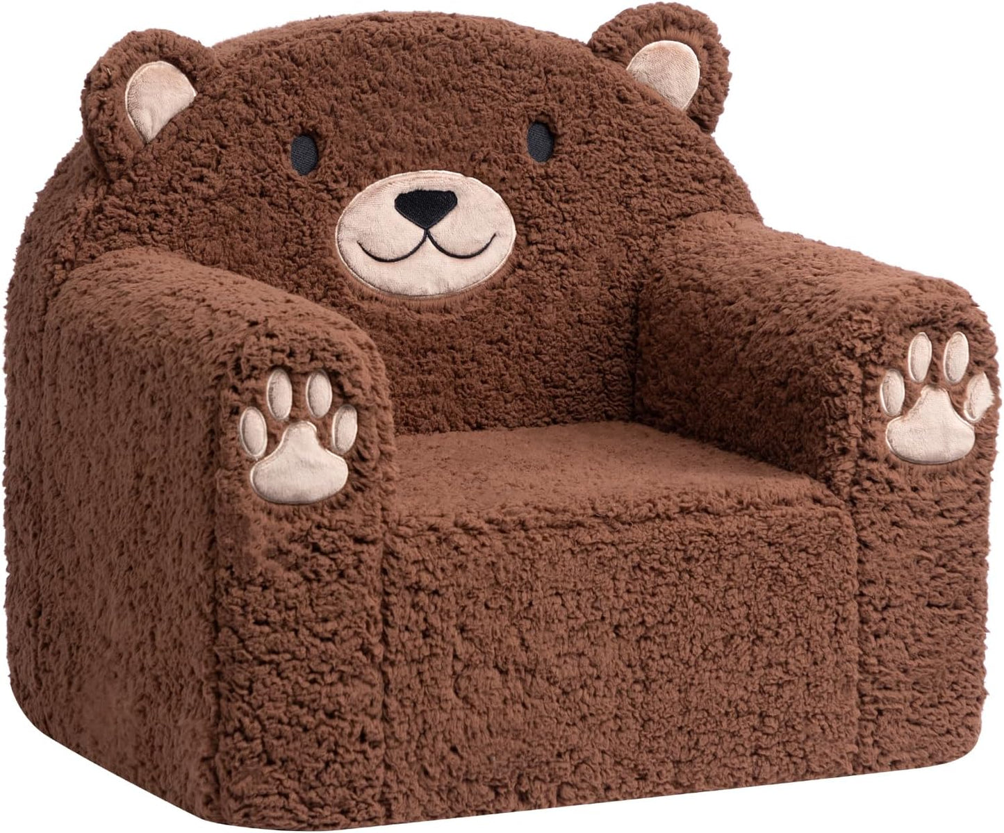 Toddler Couch Ultra-Soft Snuggle Chair, Comfy Sherpa Foam Filled Lovely Bear Sofa, Kids Cozy Corner Play Couch for Boys and Girls, Brown