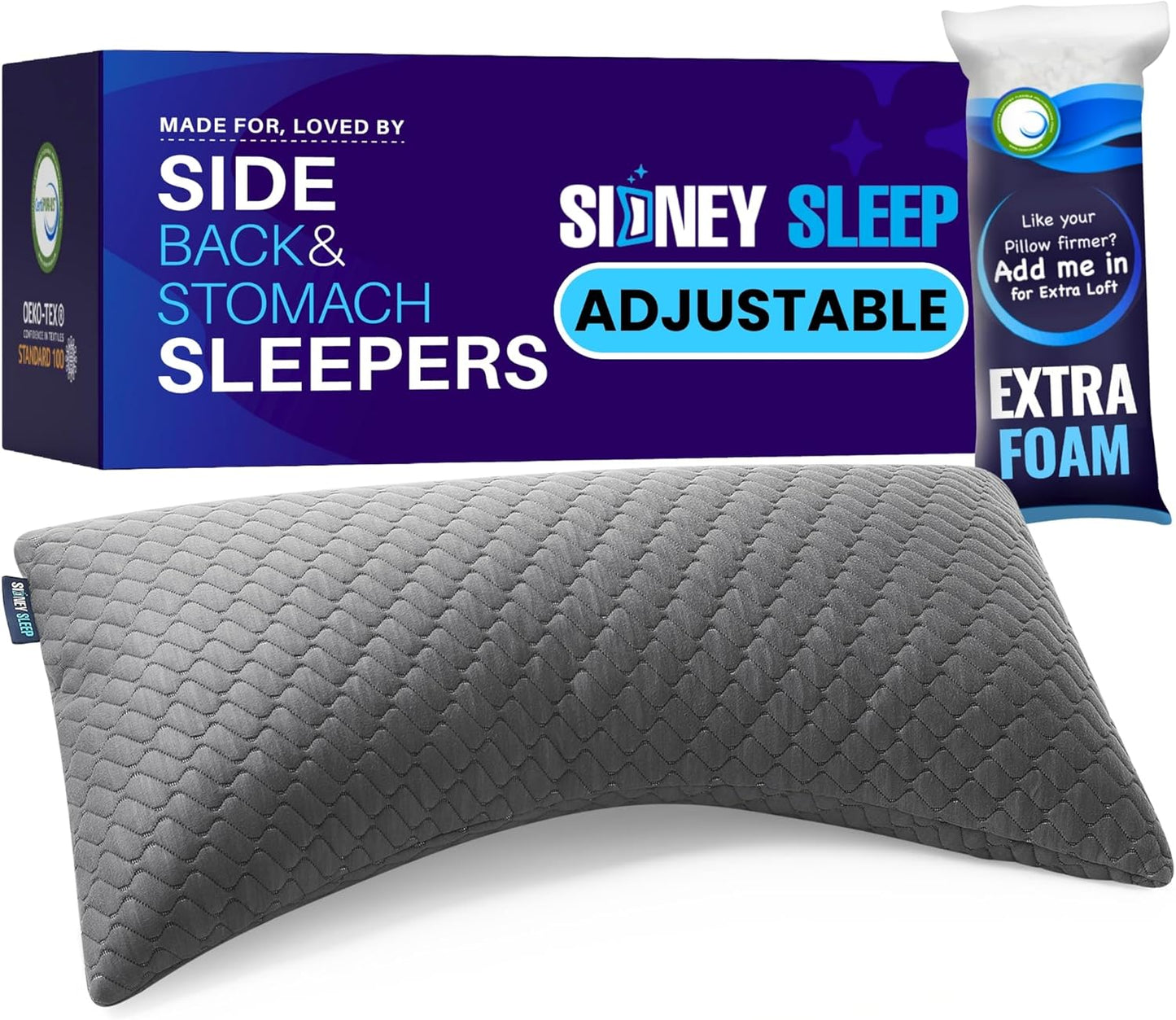 Pillow for Side and Back Sleepers - Comfort for Neck and Shoulder Pain - Adjustable and Customizable Shredded Memory Foam Filling - Queen Size - Additional Foam Fill Included (White)