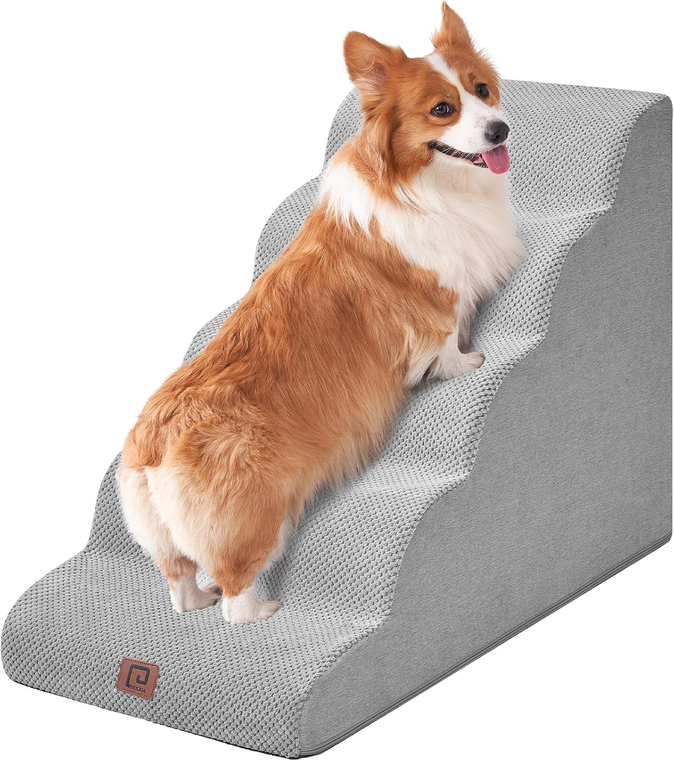 Curved Dog Stairs Ramp for Small Dogs 15.7" H, 3-Step Dog Steps for Couch Sofa and Chair, Pet Stairs for Cats, Non-Slip Balanced Pet Steps Indoor, Grey