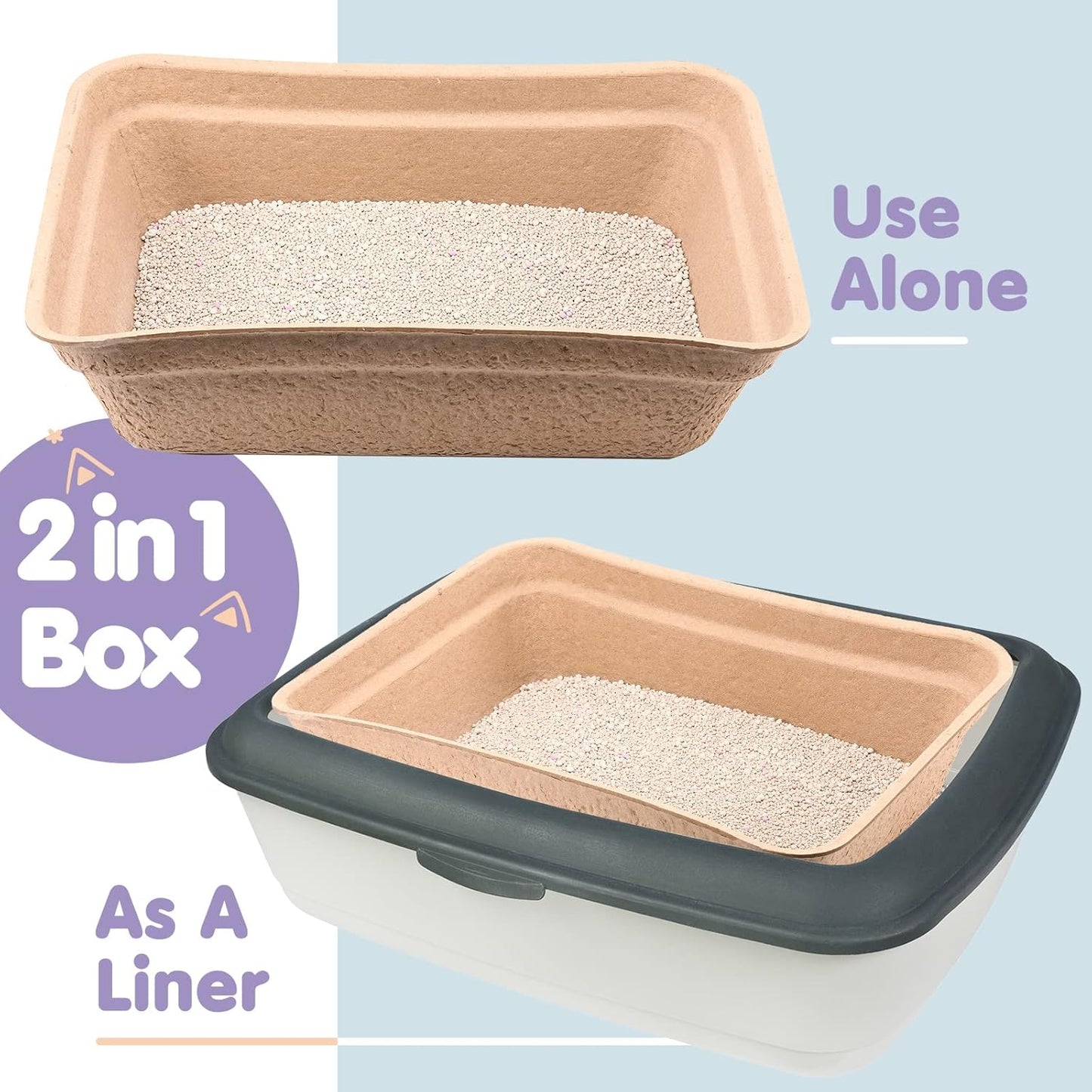8 Pieces Disposable Cat Litter Boxes Paper Pet Litter Tray Portable 2 in 1 Kitten Disposable Box for Cat, Hamster, Guinea Pig, Mice, Small Animals, 16.7 x 12.8 x 4.1 Inch