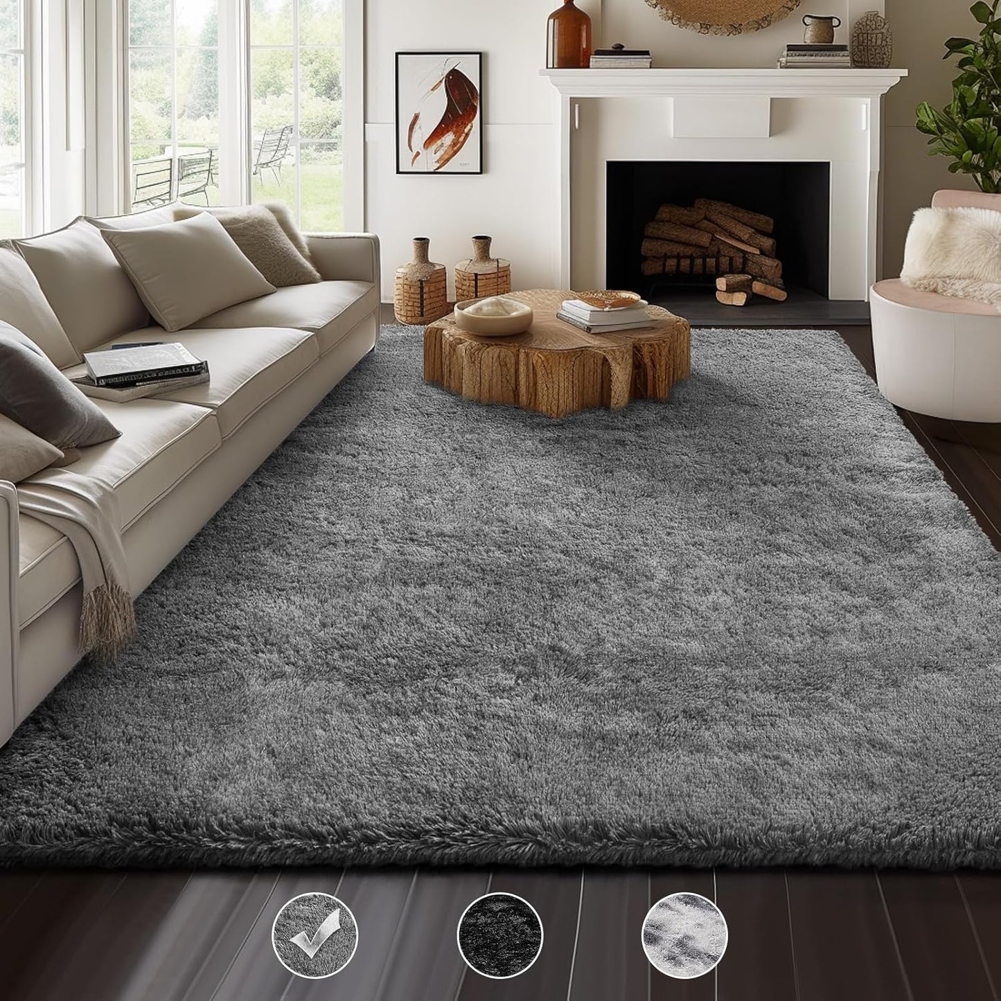 Upgrade 5x8 Rugs for Living Room,Grey Fluffy Carpet Large Fuzzy Plush Shag Comfy Soft, Non-Slip Indoor Floor Carpet,for Kids Boys Girls, Room,Bedroom,Playroom, Home Decor Aesthetic