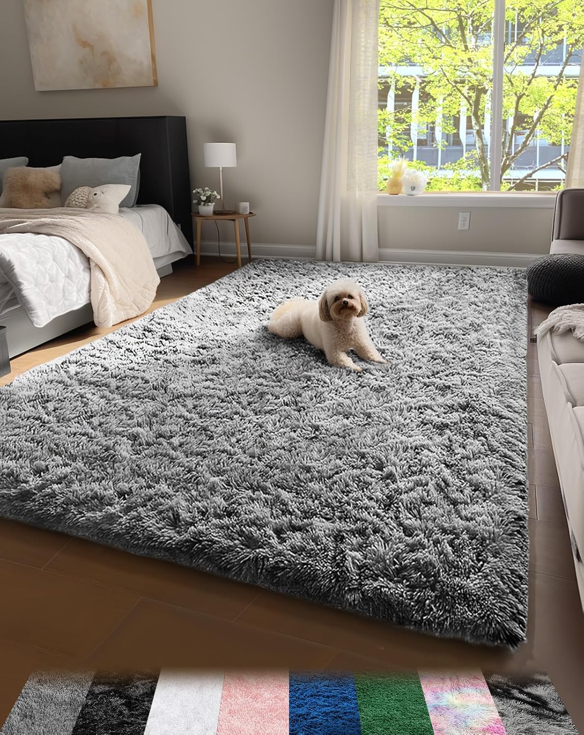 Upgrade 5x8 Rugs for Living Room,Grey Fluffy Carpet Large Fuzzy Plush Shag Comfy Soft, Non-Slip Indoor Floor Carpet,for Kids Boys Girls, Room,Bedroom,Playroom, Home Decor Aesthetic