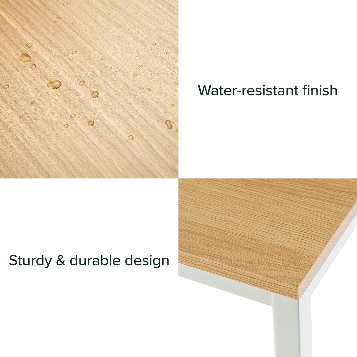 55 Inch White Frame Desk, Computer Workstation, Office Desk, Dining Table, Easy Assembly, Natural