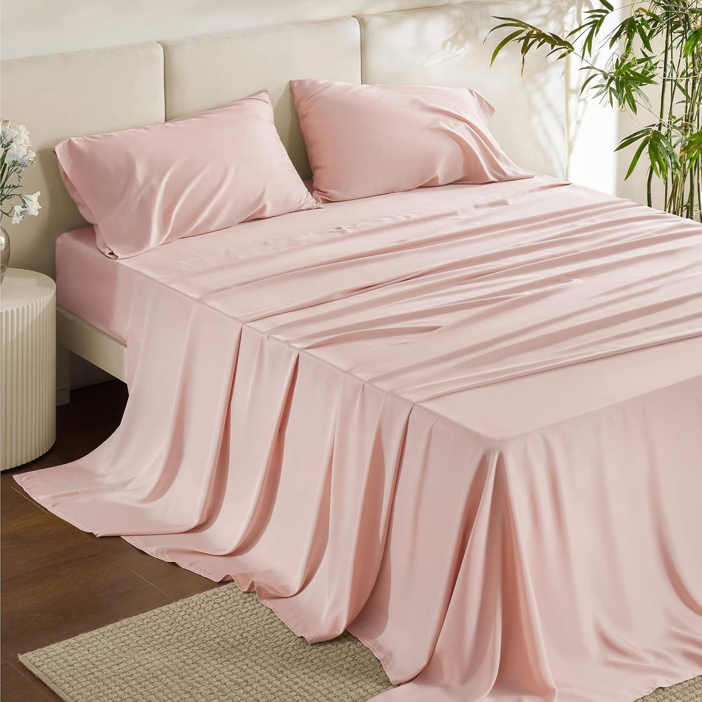 Queen Sheet Set, Cooling Sheets for Queen Size Bed Set, Rayon Derived from Bamboo, Breathable & Soft Deep Pocket Up to 16 Inches, Hotel Luxury Silky Bedding, Bedsheet & Pillowcases, Dark Grey