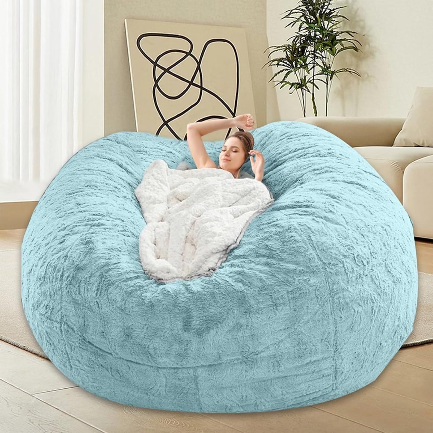 Bean Bag Chair for Adults Kids Without Filling Comfy Fluffy Giant Round Beanbag Lazy Sofa Cover for Reading Chair Floor Chair, 6FT, Grey