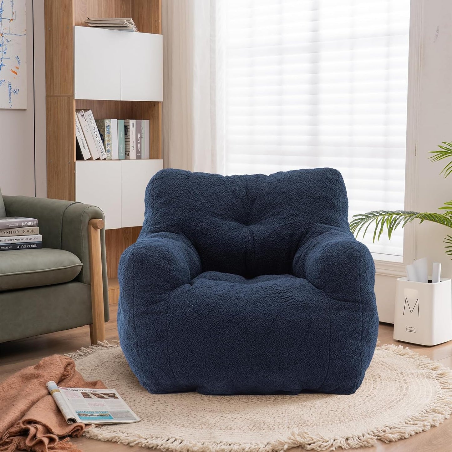 Bean Bag Chairs, Tufted Soft Stuffed Bean Bag Chair with Filler, Fluffy Lazy Sofa, Imperial Lounger Giant Bean Bag Chair for Bedroom, Living Room, Dark Black