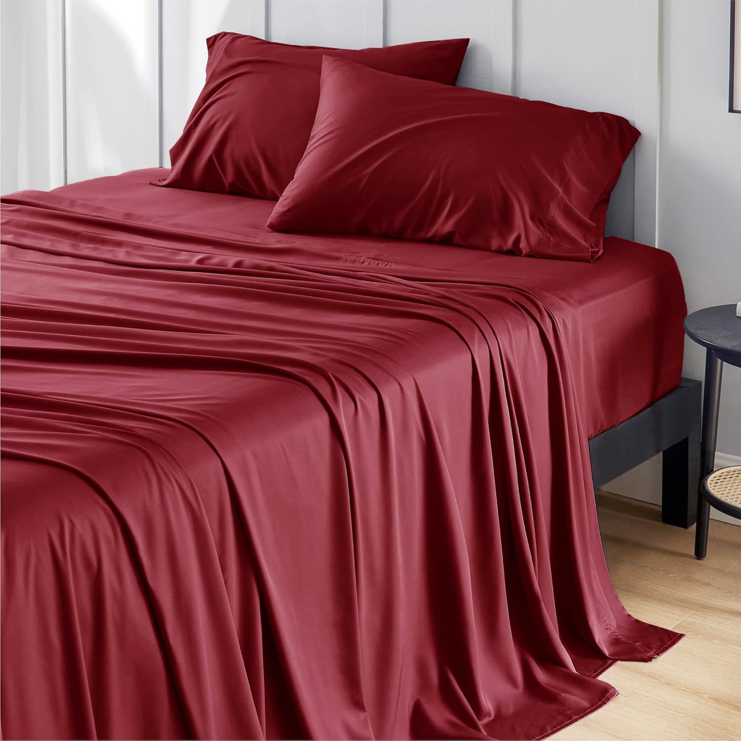 Queen Sheet Set, Cooling Sheets for Queen Size Bed Set, Rayon Derived from Bamboo, Breathable & Soft Deep Pocket Up to 16 Inches, Hotel Luxury Silky Bedding, Bedsheet & Pillowcases, Dark Grey