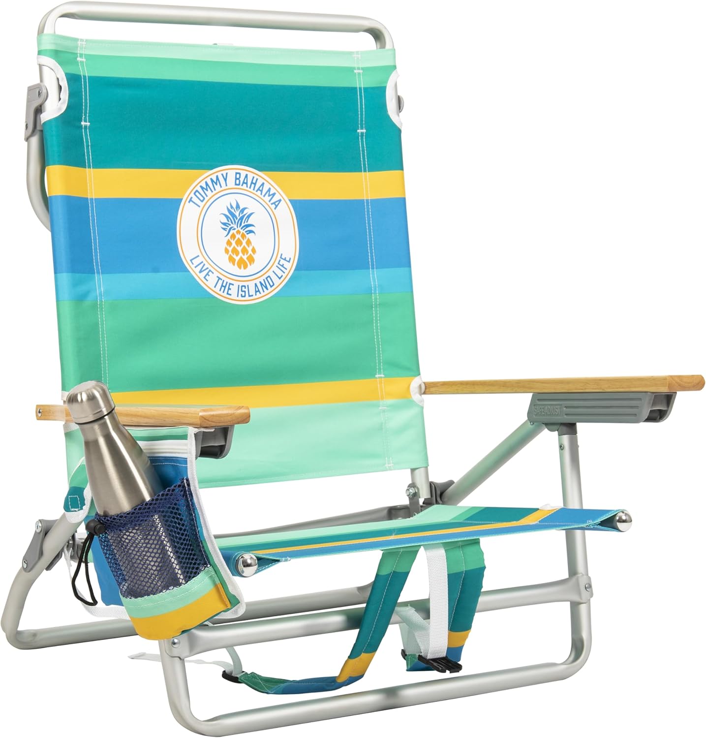 5-Position Classic Lay Flat Folding Backpack Beach Chair, Blue and Green Stripe , 23" x 25.25" x 31.5"