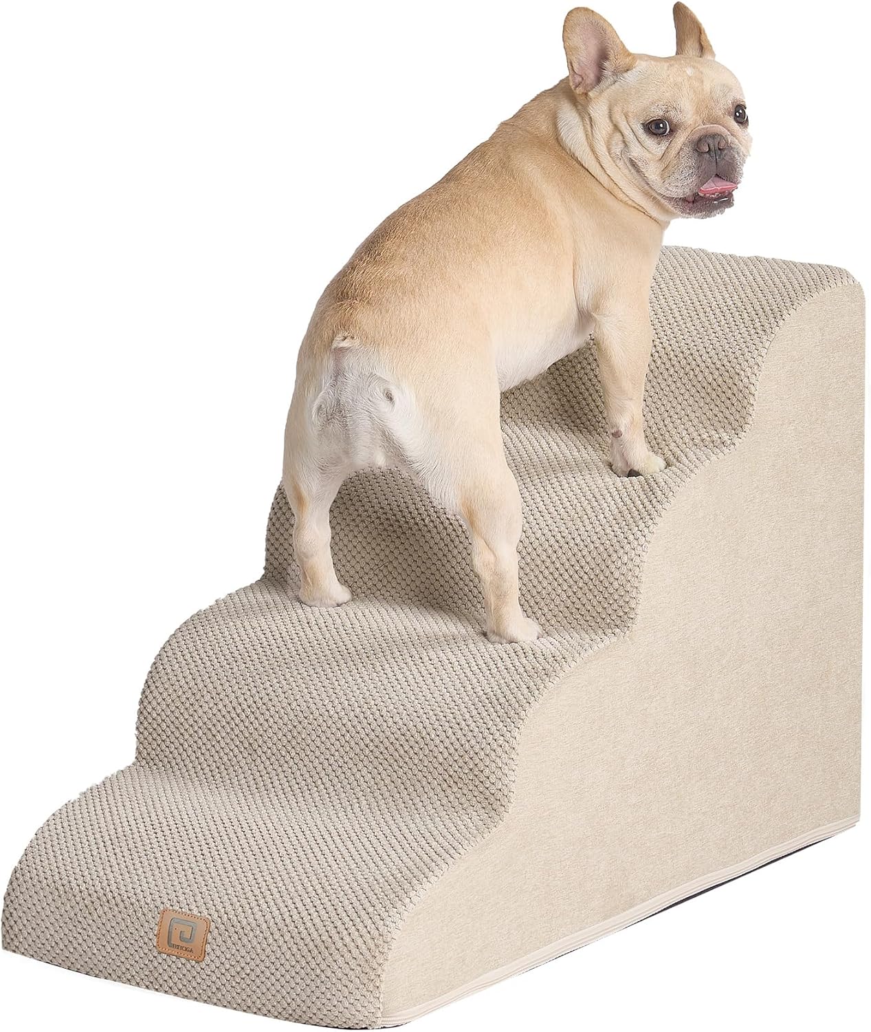 Curved Dog Stairs Ramp for Small Dogs 15.7" H, 3-Step Dog Steps for Couch Sofa and Chair, Pet Stairs for Cats, Non-Slip Balanced Pet Steps Indoor, Grey