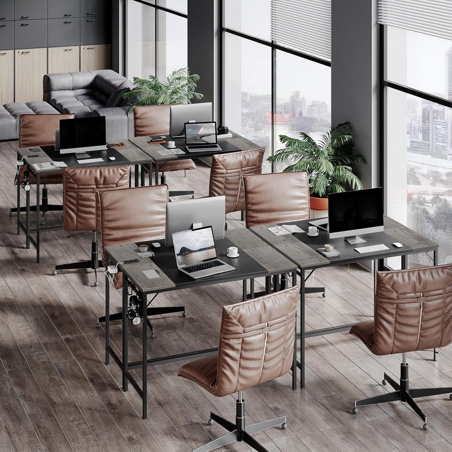 Computer Desk, Home Office Desk with Power Outlet, Modern Study Writing Desk with 3 Hooks for Study Room, Home Office, Sturdy and Stable, Easy to Assemble, Charcoal Gray and Black BC41UDN01