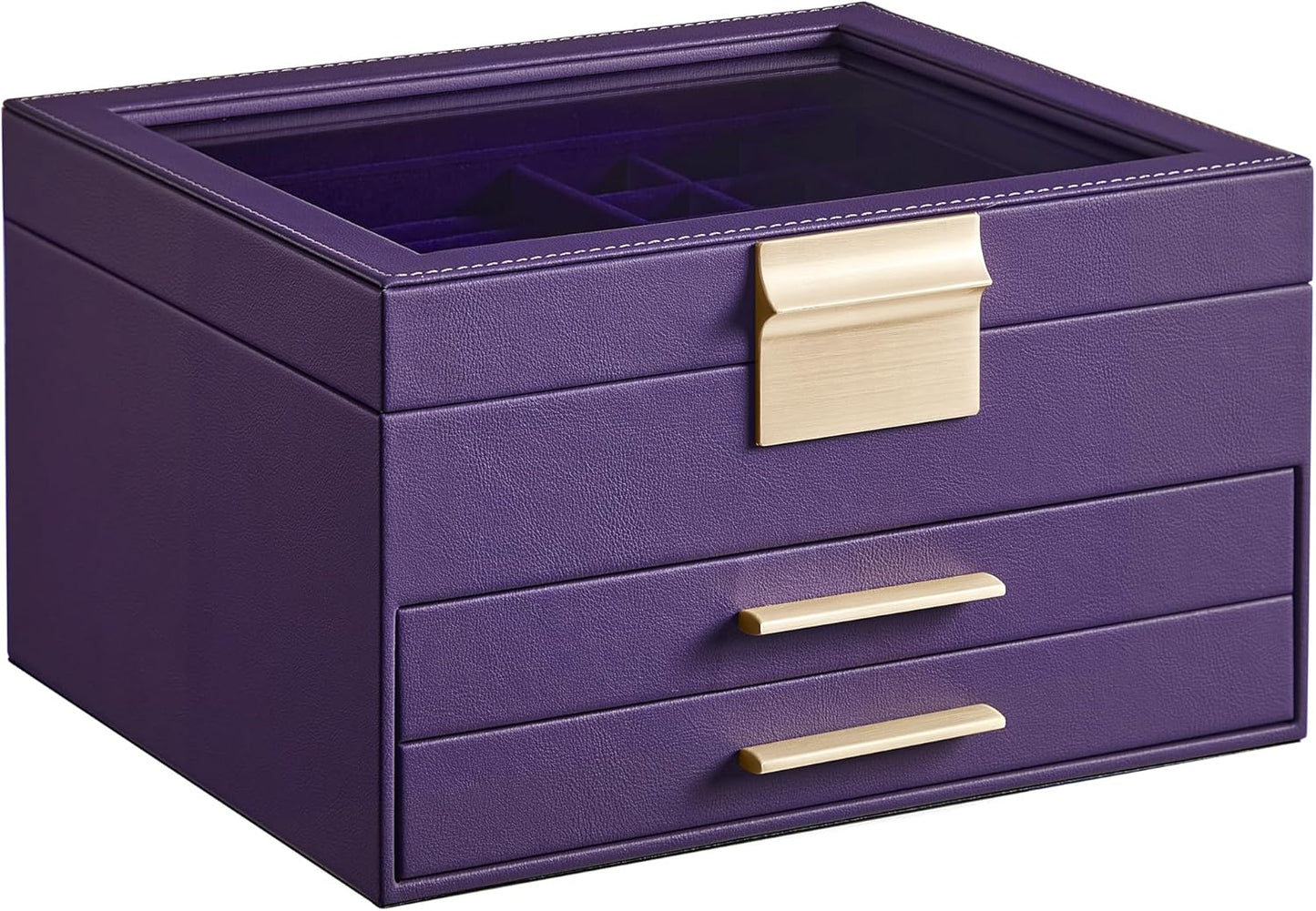 Jewelry Box with Glass Lid, 6-Layer Jewelry Organizer, 5 Drawers, for Big and Small Jewelry, Jewelry Storage, Modern Style, 8 x 9.1 x 9 Inches, Cloud White and Gold Color UJBC176W01