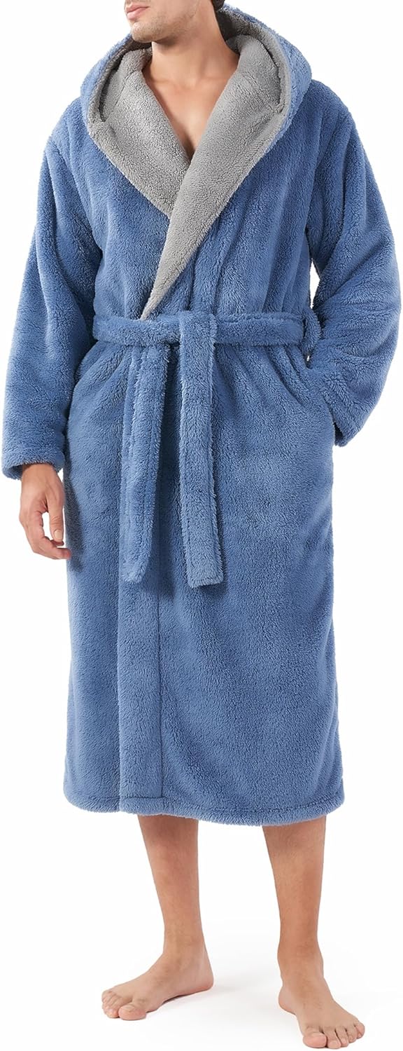 Men's Soft Fleece Plush Robe Full Length Long Bathrobe