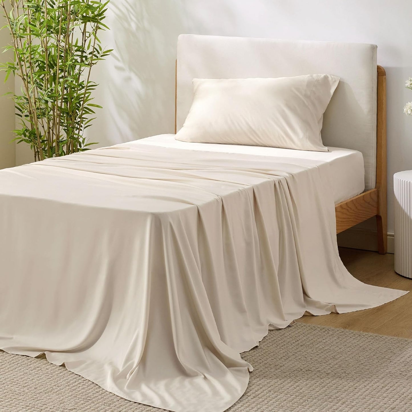 Queen Sheet Set, Cooling Sheets for Queen Size Bed Set, Rayon Derived from Bamboo, Breathable & Soft Deep Pocket Up to 16 Inches, Hotel Luxury Silky Bedding, Bedsheet & Pillowcases, Dark Grey