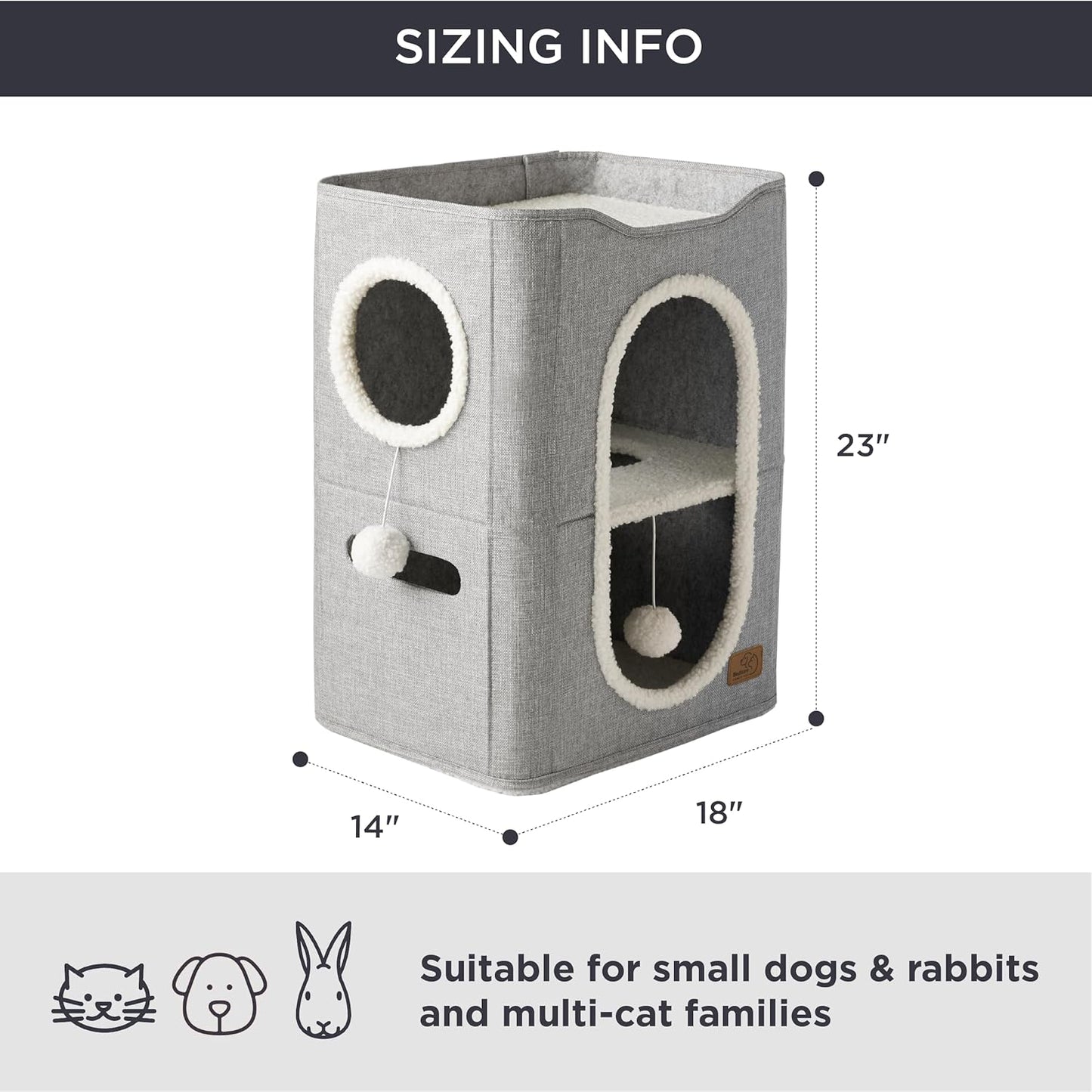 2-Level Cat House for Indoor Cats - Small Cat Towers with Scratch Pad and Hideaway Condo, Cat Cave Bed Furniture for Multi Pets and Large Cats, 18x14x23 inches, Grey
