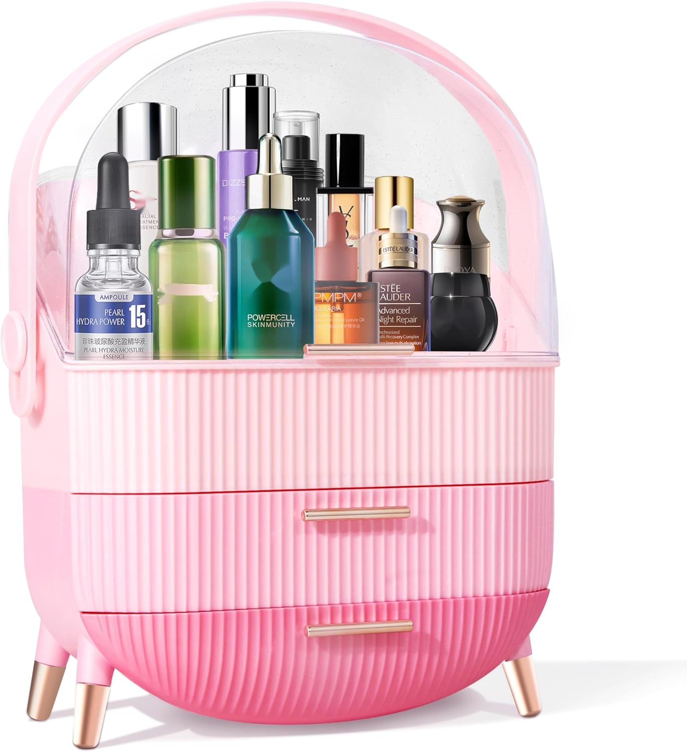 Preppy Makeup Organizers,Skincare Organizer for College Students,Portable Cosmetic Organizer Makeup Caddy for Dorm,Bathroom,Dresser Cosmetic Storage Box. (WHITE)
