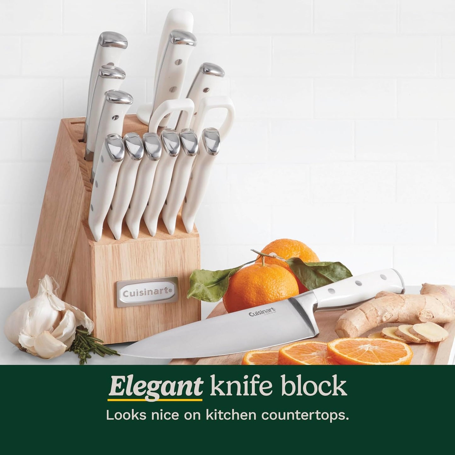 15-Piece Knife Set with Block, High Carbon Stainless Steel, Forged Triple Rivet, White