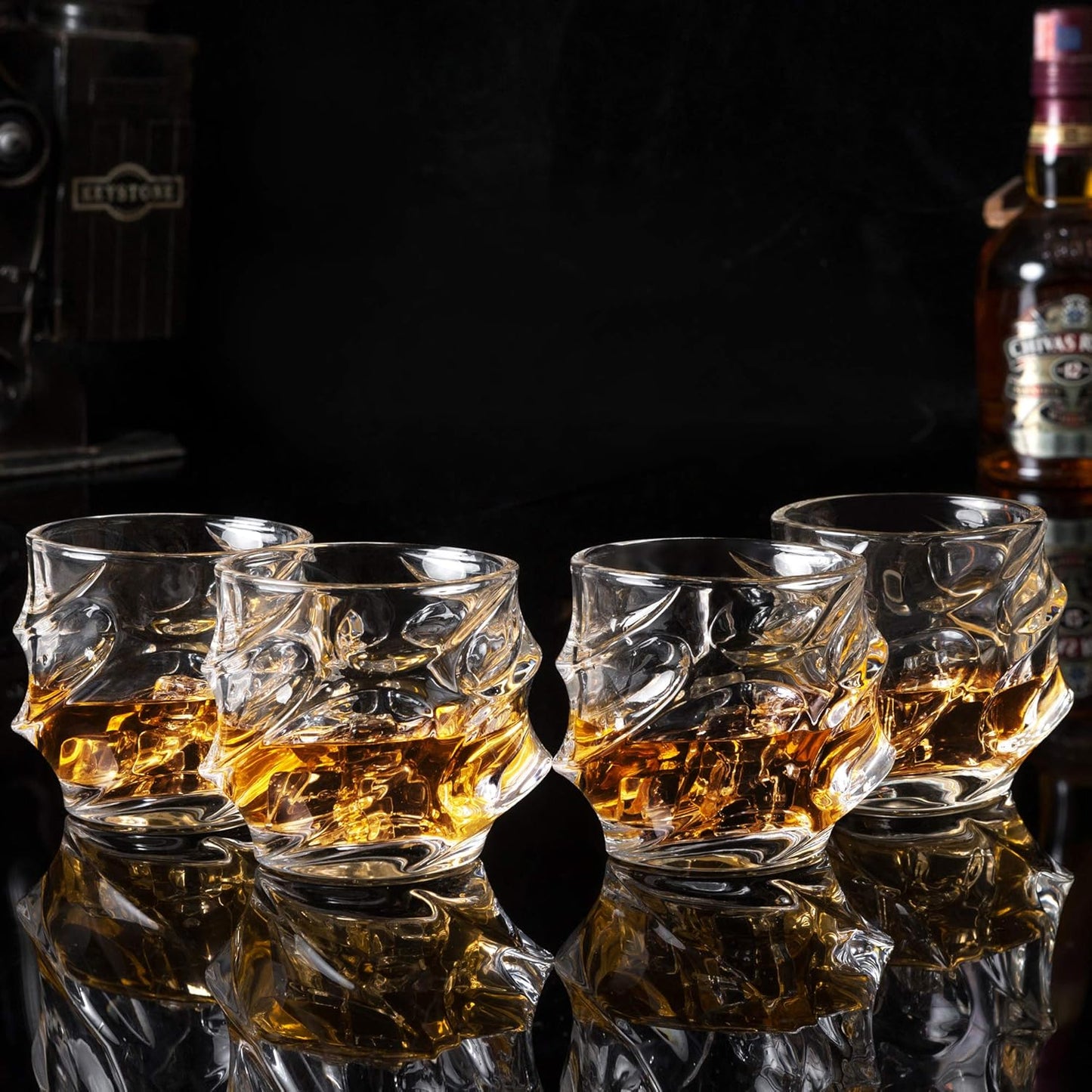 Old Fashioned Whiskey Glasses 11 Oz - Glasses Set of 4 for Bourbon Cocktail Scotch Snifter Malt Cognac - Heavy Crystal Bar Glassware - Unique Men Gift