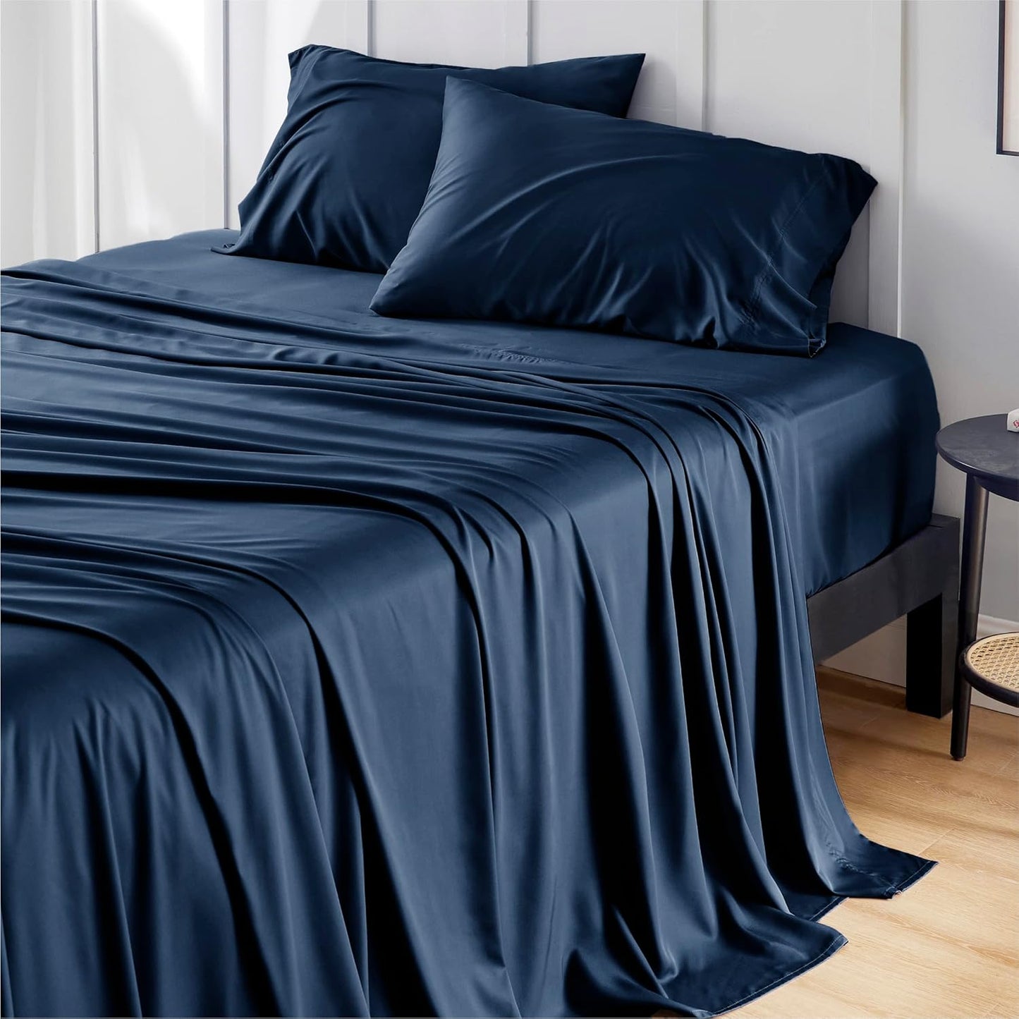 Queen Sheet Set, Cooling Sheets for Queen Size Bed Set, Rayon Derived from Bamboo, Breathable & Soft Deep Pocket Up to 16 Inches, Hotel Luxury Silky Bedding, Bedsheet & Pillowcases, Dark Grey