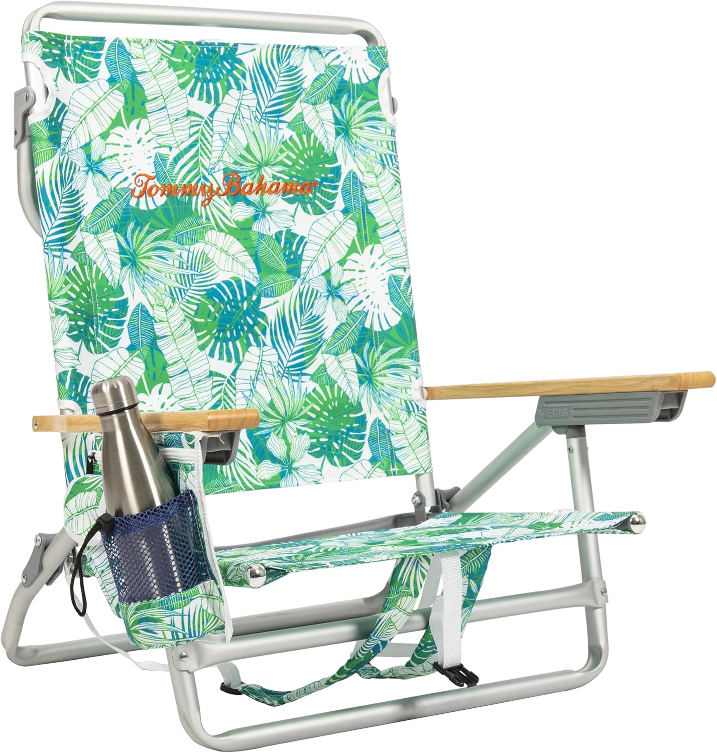5-Position Classic Lay Flat Folding Backpack Beach Chair, Blue and Green Stripe , 23" x 25.25" x 31.5"