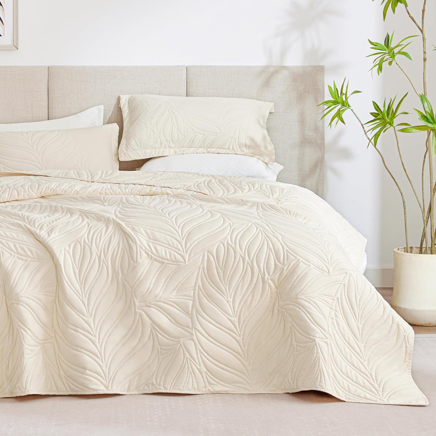 Home Quilt Set Full Queen Size Grey 3 Piece,Lightweight Soft Coverlet Squares Pattern Bedspread Set for All Season(1 Quilt,2 Pillow Shams)