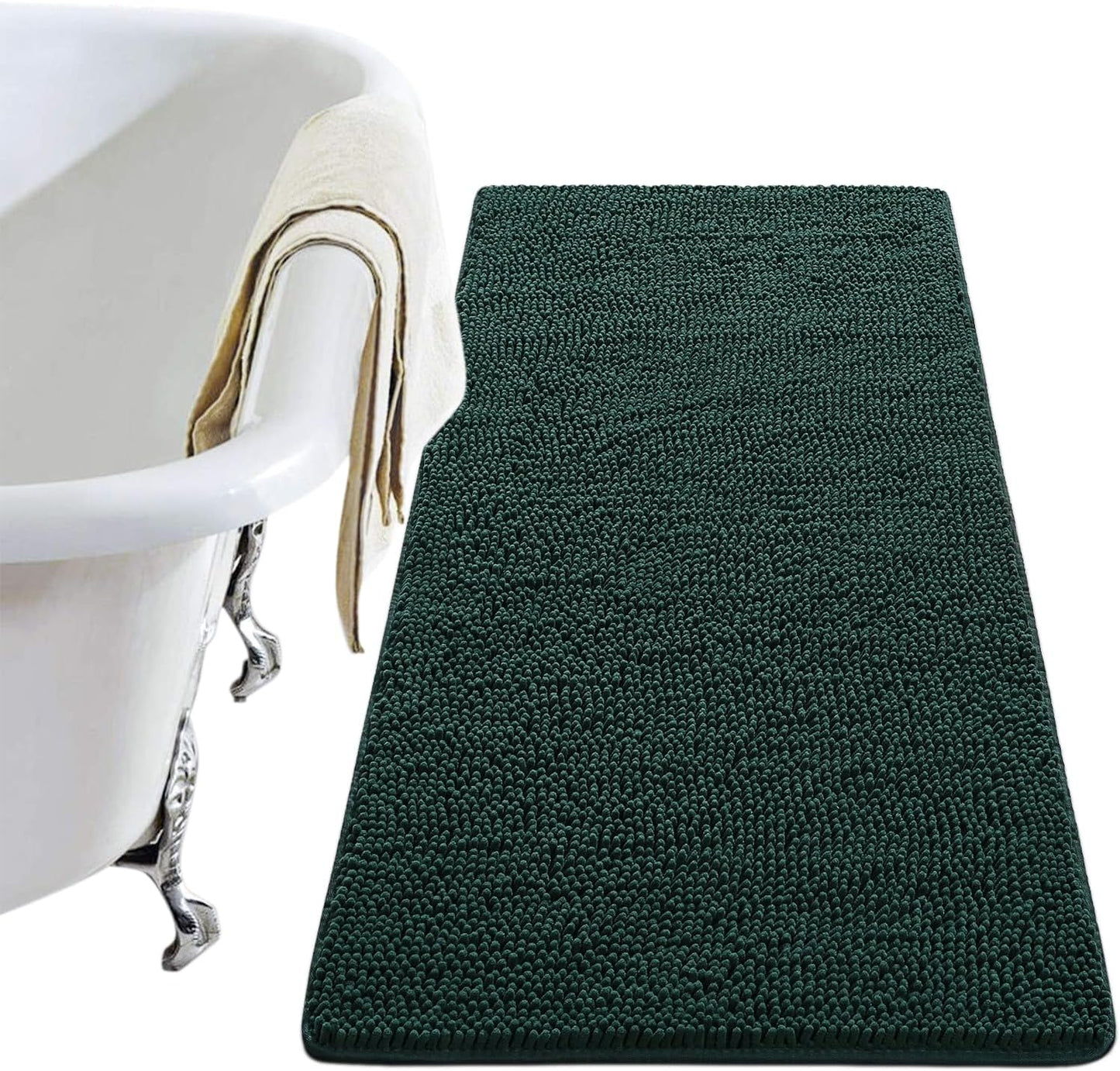 Luxury Bathroom Rug Shaggy Bath Mat 24 x 60 Inch, Washable Non Slip Bath Rugs for Bathroom Shower, Soft Plush Chenille Absorbent Carpets Mats, Black