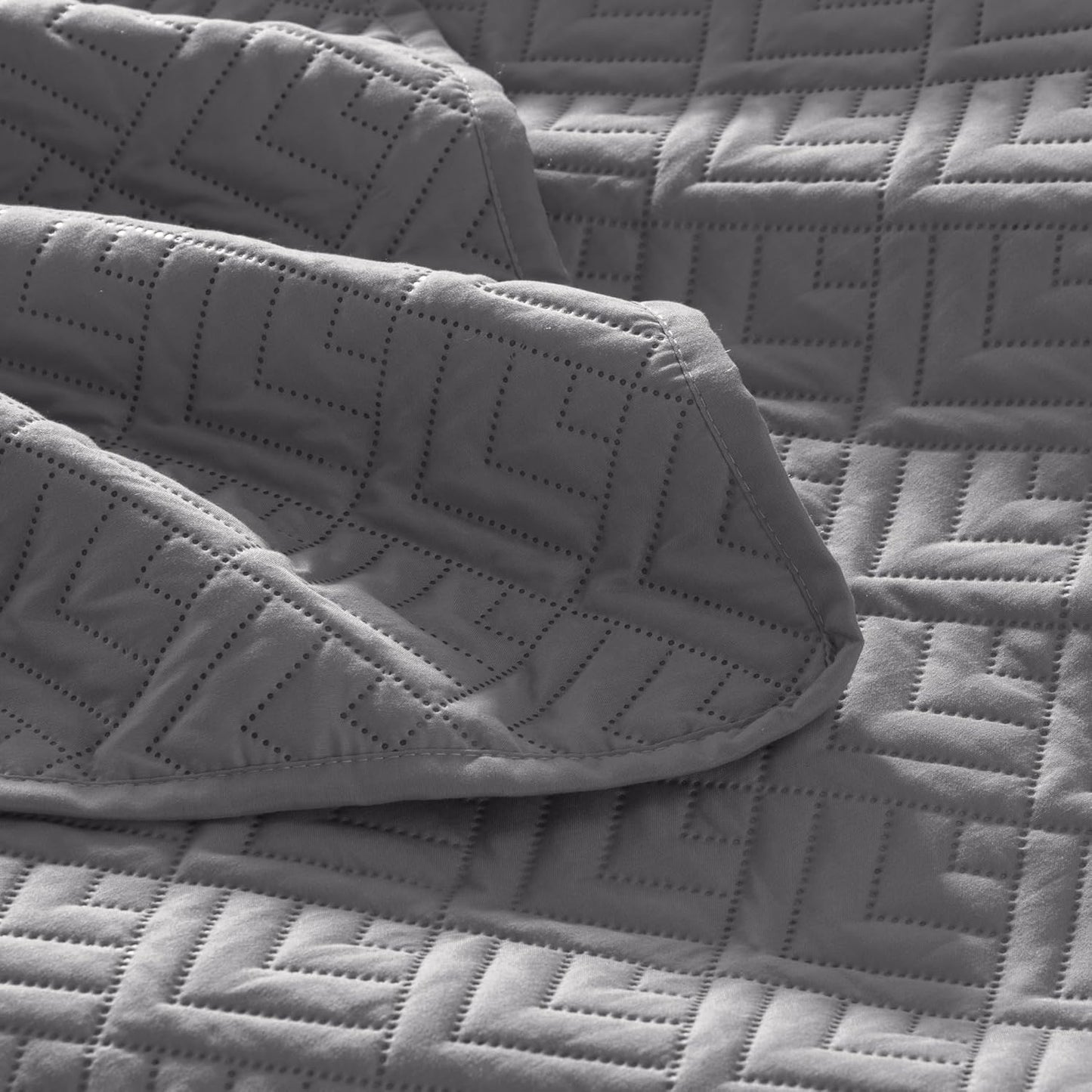 Home Quilt Set Full Queen Size Grey 3 Piece,Lightweight Soft Coverlet Squares Pattern Bedspread Set for All Season(1 Quilt,2 Pillow Shams)