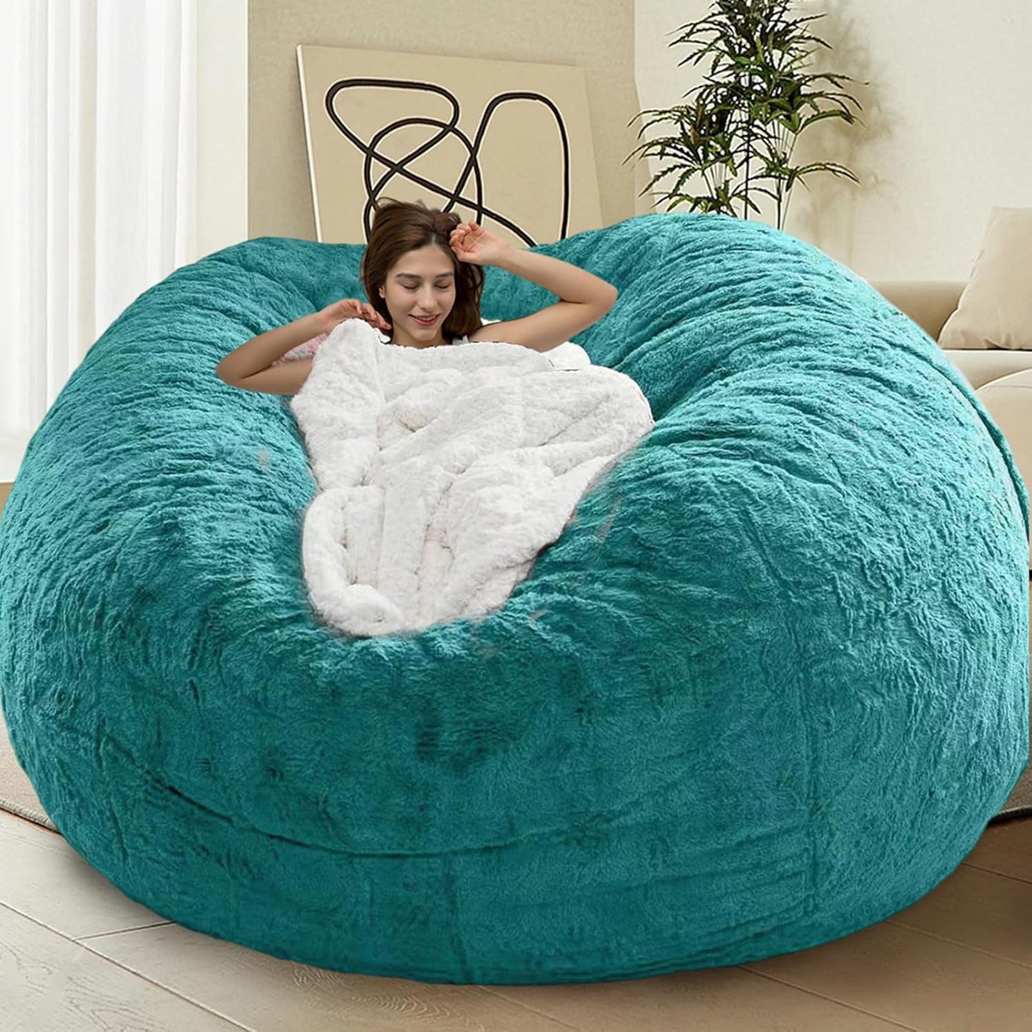 Bean Bag Chair for Adults Kids Without Filling Comfy Fluffy Giant Round Beanbag Lazy Sofa Cover for Reading Chair Floor Chair, 6FT, Grey