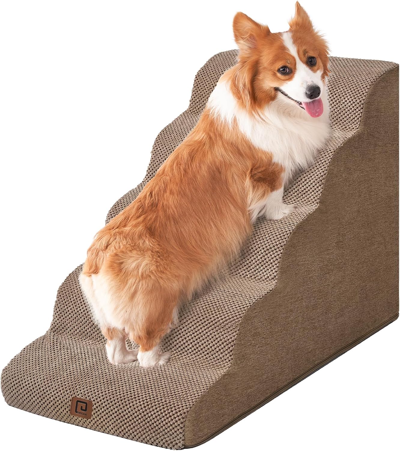Curved Dog Stairs Ramp for Small Dogs 15.7" H, 3-Step Dog Steps for Couch Sofa and Chair, Pet Stairs for Cats, Non-Slip Balanced Pet Steps Indoor, Grey