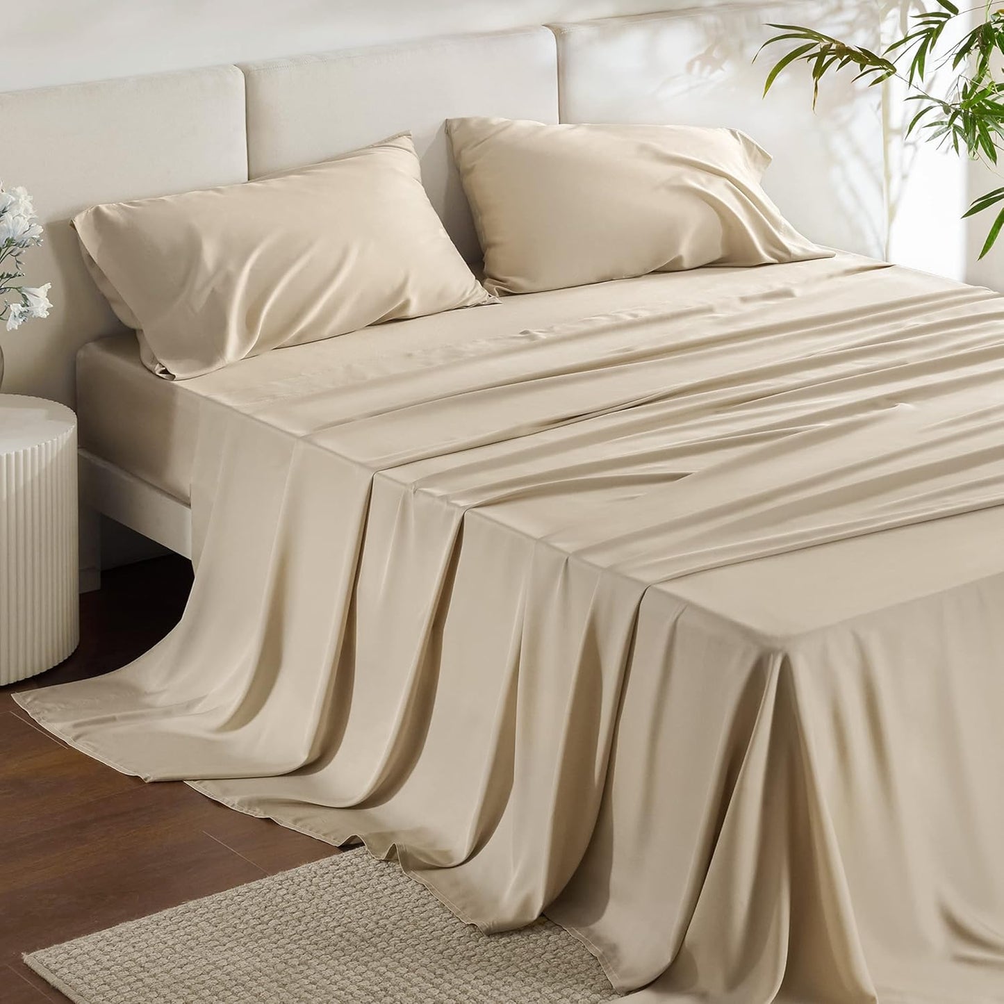 Queen Sheet Set, Cooling Sheets for Queen Size Bed Set, Rayon Derived from Bamboo, Breathable & Soft Deep Pocket Up to 16 Inches, Hotel Luxury Silky Bedding, Bedsheet & Pillowcases, Dark Grey
