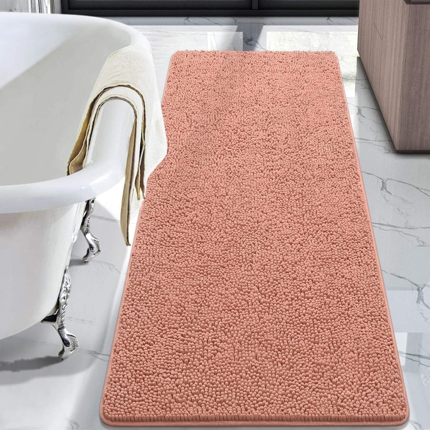 Luxury Bathroom Rug Shaggy Bath Mat 24 x 60 Inch, Washable Non Slip Bath Rugs for Bathroom Shower, Soft Plush Chenille Absorbent Carpets Mats, Black