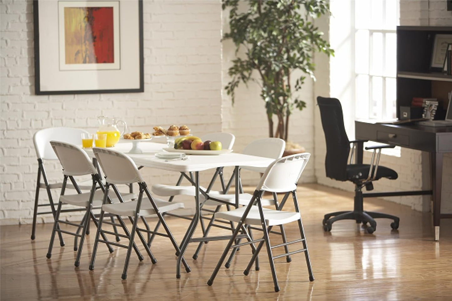 Fold-in-Half Banquet Table w/Handle, 6ft, White