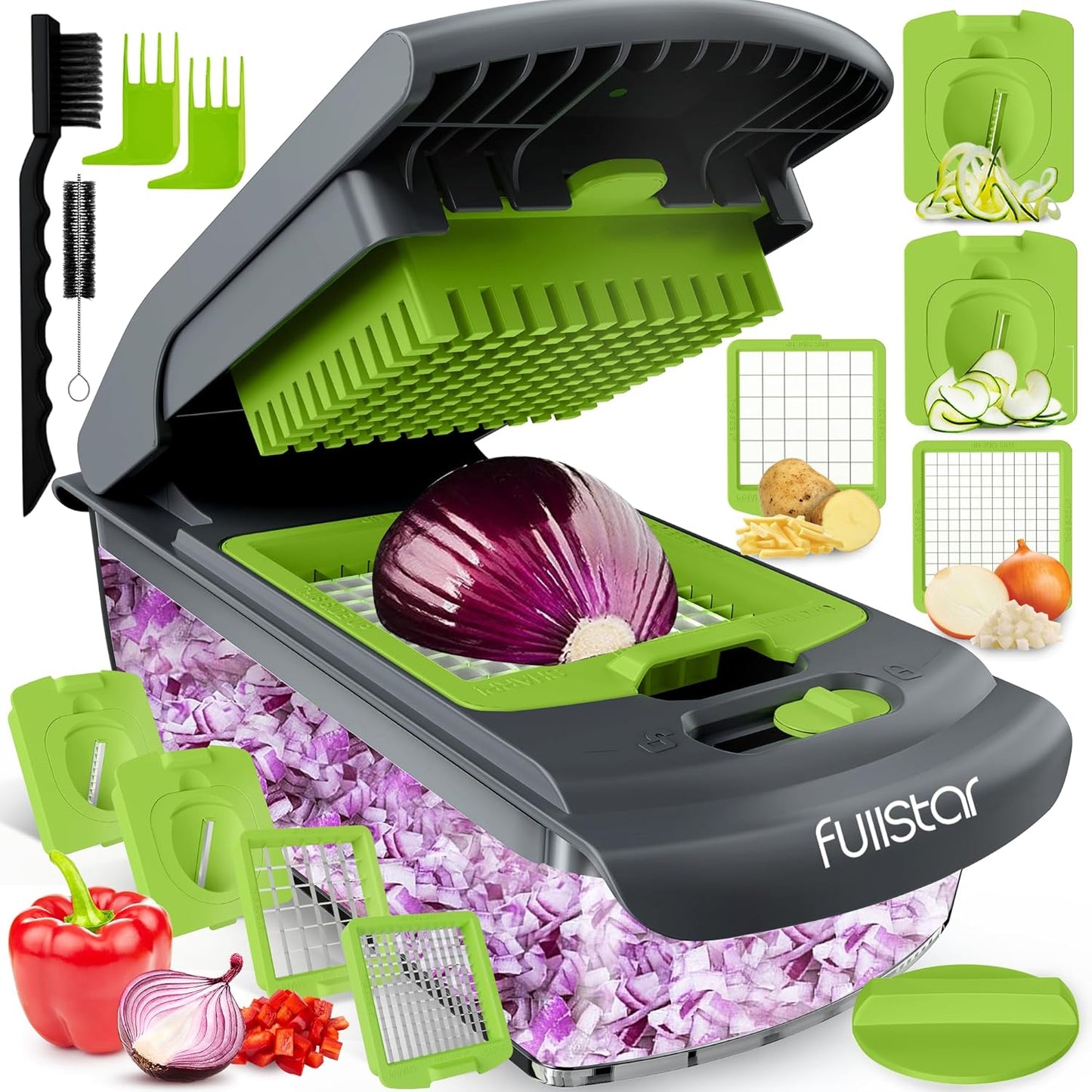 Vegetable Chopper - Food Chopper - Onion Chopper - Vegetable Slicer & Spiralizer - Veggie Chopper with Container - Kitchen Gadgets - Home Essentials - Kitchen Accessories (9 in 1, White)