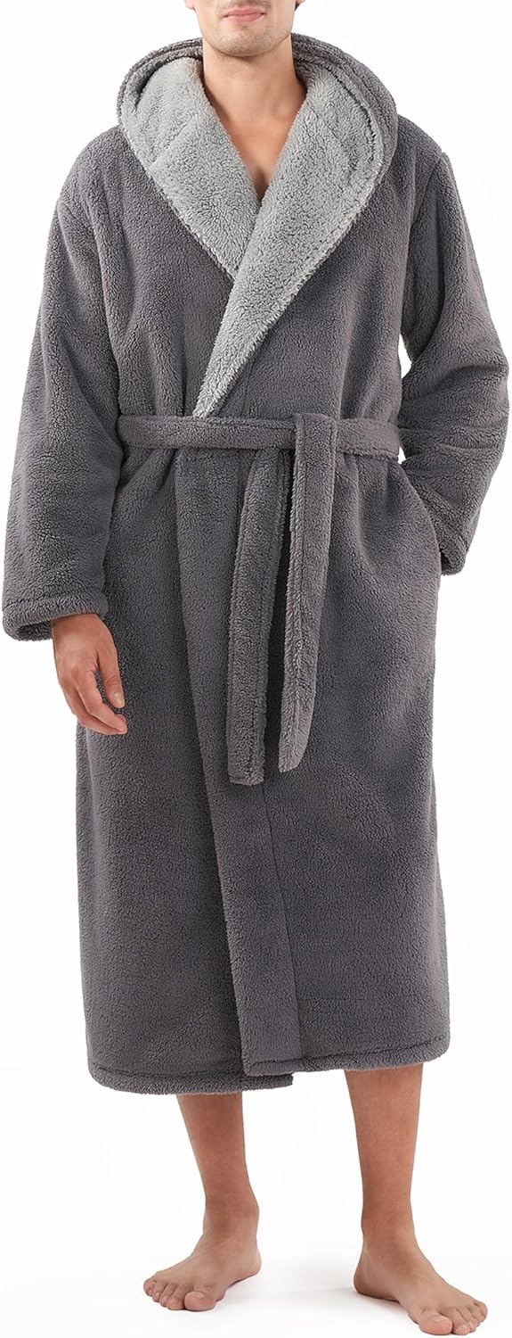 Men's Soft Fleece Plush Robe Full Length Long Bathrobe