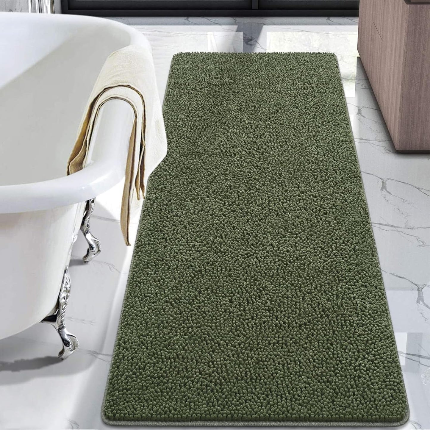 Luxury Bathroom Rug Shaggy Bath Mat 24 x 60 Inch, Washable Non Slip Bath Rugs for Bathroom Shower, Soft Plush Chenille Absorbent Carpets Mats, Black